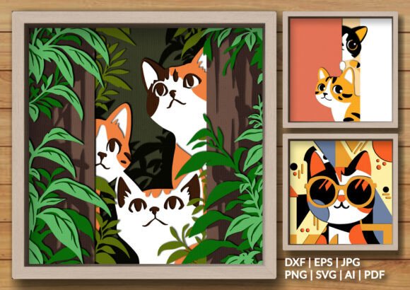 Bringing Calico Charm to Life with a Cute Cat SVG Layered Shadow Box Bundle