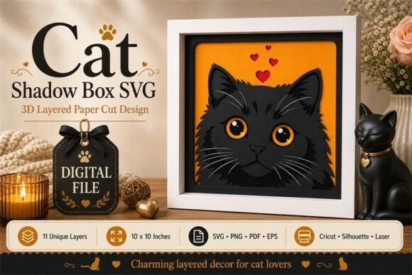 Creating Depth with Shadow Box Cat Vector Art Framed Wall Designs