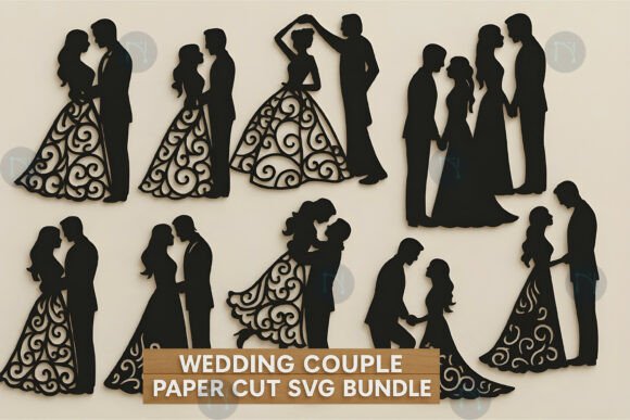 Elegant Paper Cut Wedding Couple SVG Bundle